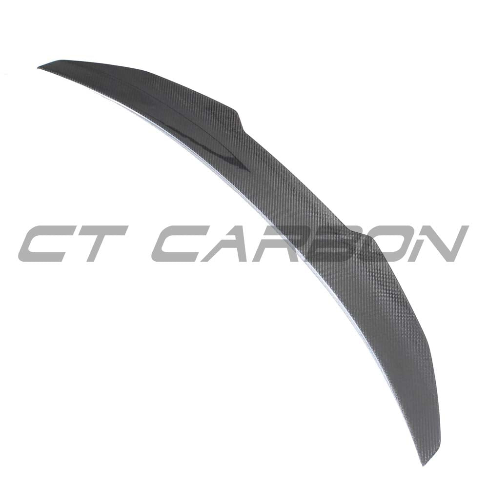 BMW F32 4 Series carbon fiber spoiler by CT Carbon, pre-preg V3 style, shown mounted on the vehicle's rear.