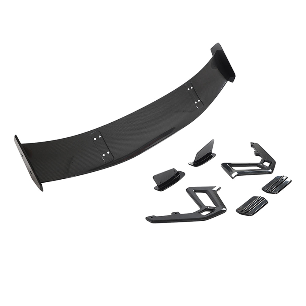 BMW G87 M2 and G42 2 Series carbon fiber swan neck wing spoiler by CT Carbon, showcasing sleek aerodynamic design.