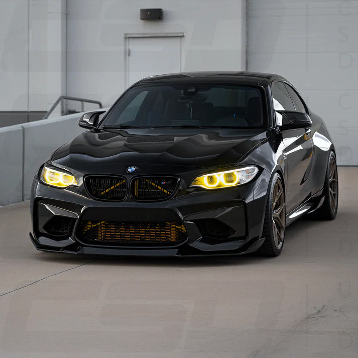 BMW F87 M2/M2C pre-LCI yellow xenon DRL module set by CT Carbon, featuring sleek daytime running lights for 2014-2018 models.