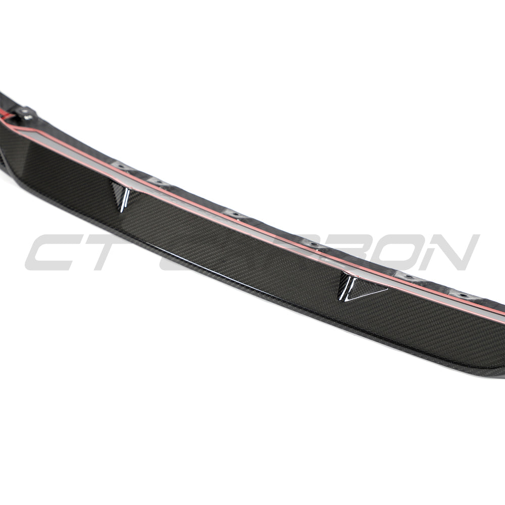 BMW F95 X5M 2019-2022 pre-LCI carbon fiber splitter by CT Design, showing the sleek, lightweight front splitter on the vehicle.