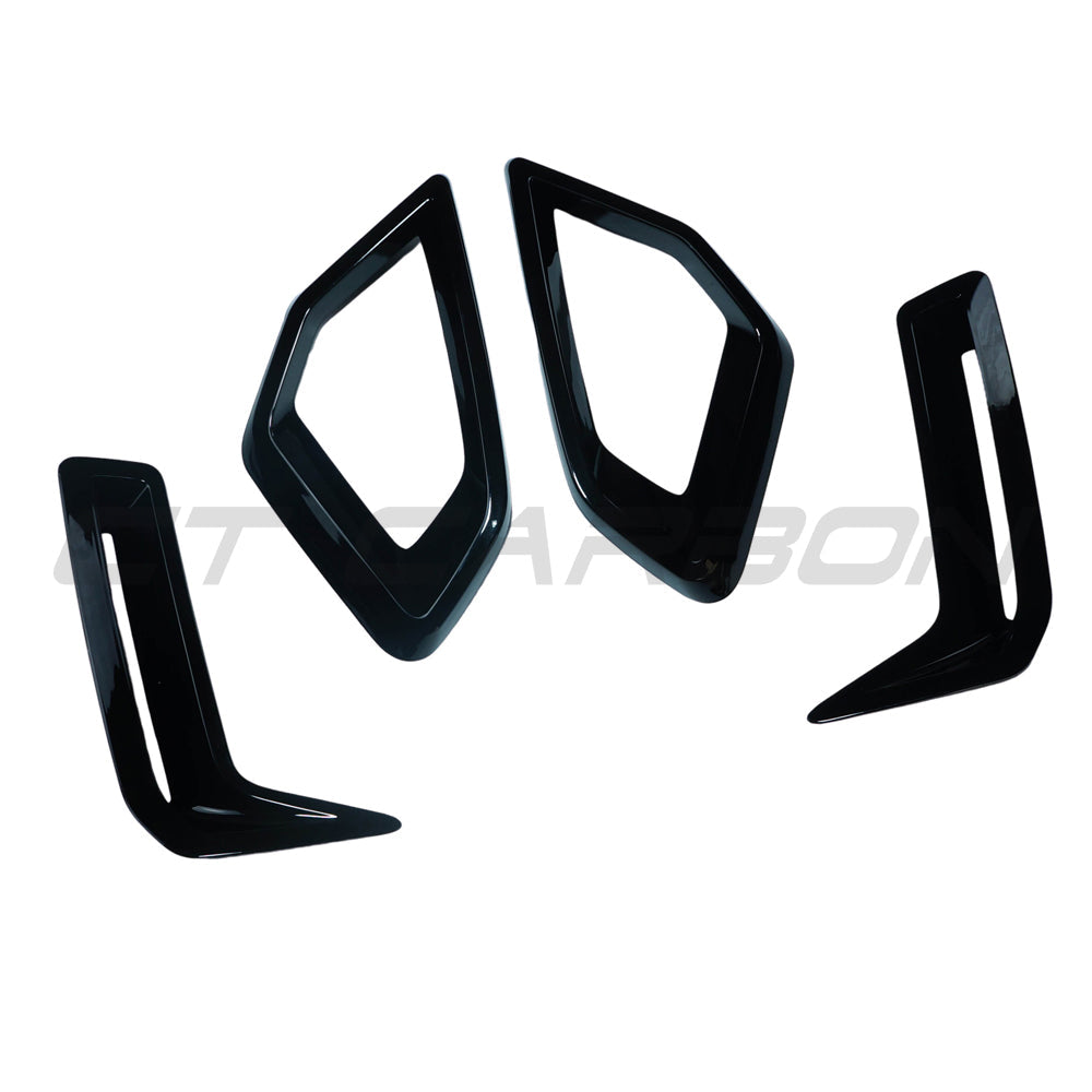 BMW G05 X5 LCI 2024 CT Carbon gloss black front bumper trim pack, close-up view of sleek, high-quality accessories for the vehicle.