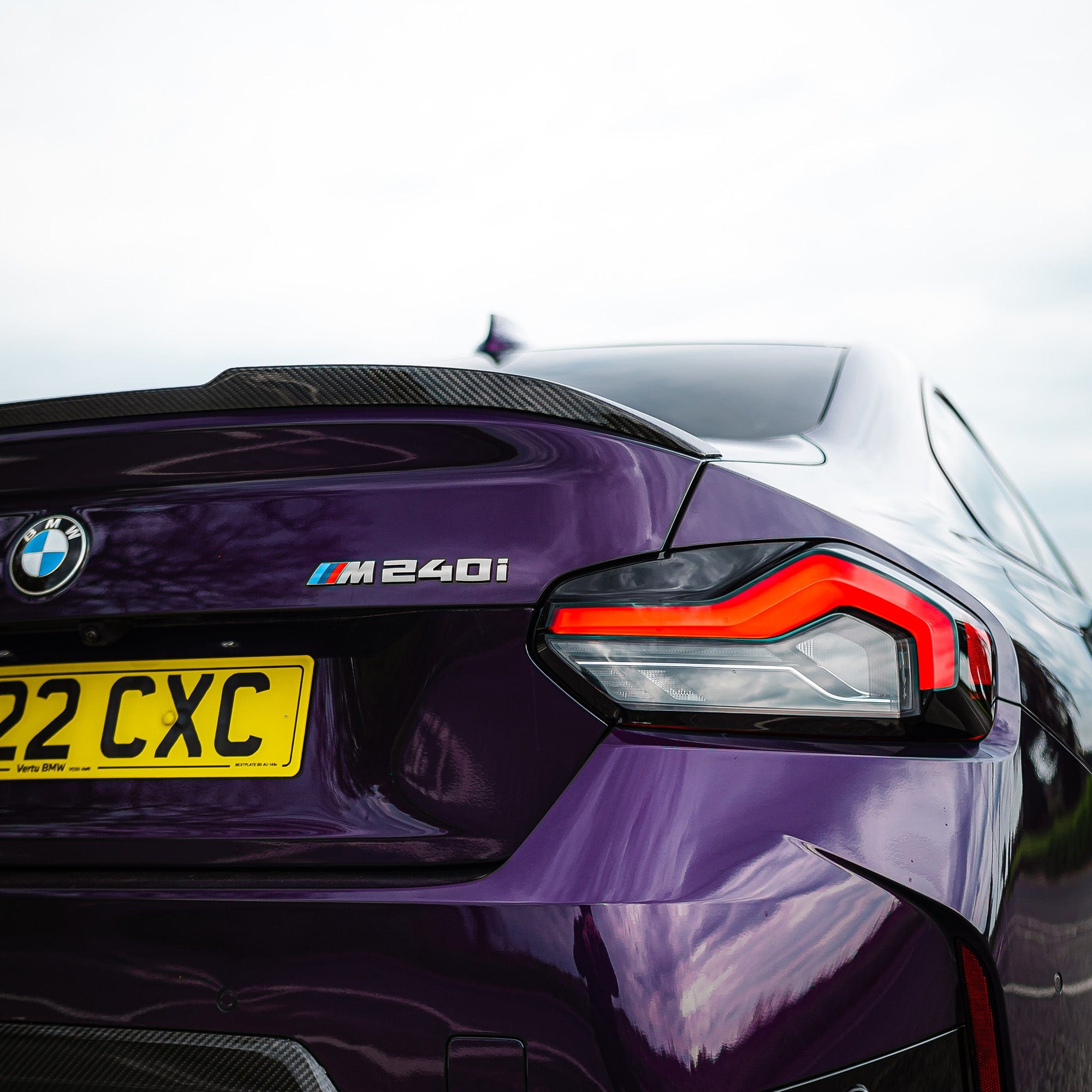BMW G42 2 Series Carbon Fibre Spoiler by CT Carbon, V2 style, enhancing the sporty look of the 2022+ M2 or G87 M2.