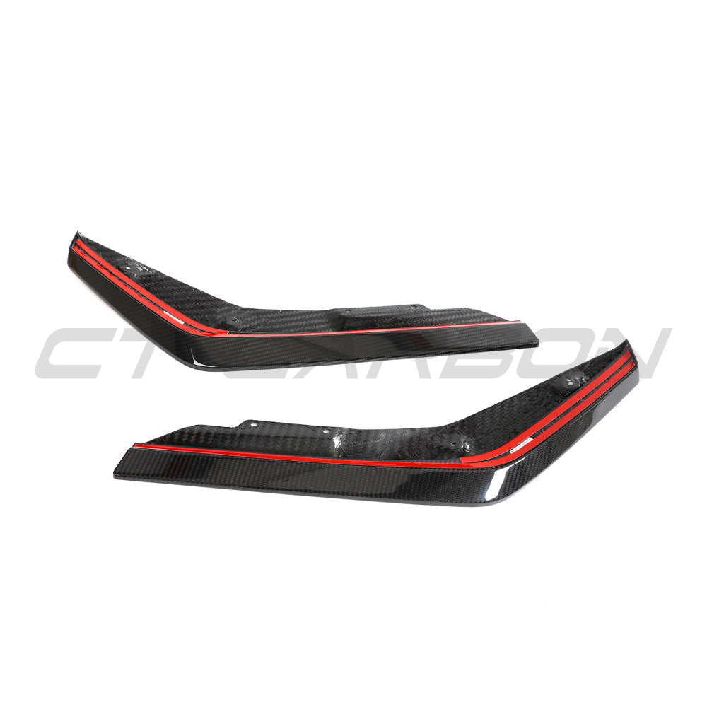 BMW G87 M2 carbon fibre rear bumper corners by CT Design, showcasing sleek, lightweight carbon fibre accents on the vehicle's rear.