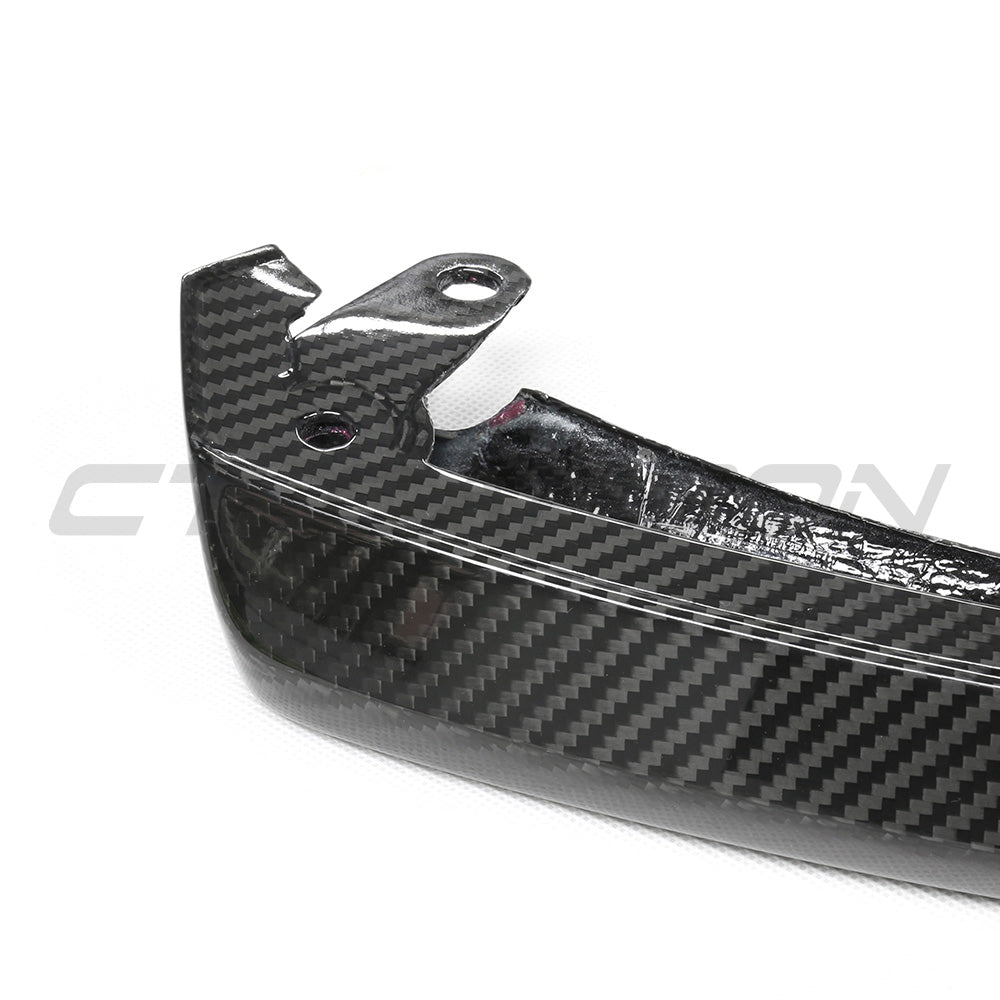 BMW G87 M2 carbon fiber splitter V3 by CT Carbon, showcasing the sleek, lightweight aerodynamic car accessory with detailed fiber weave.