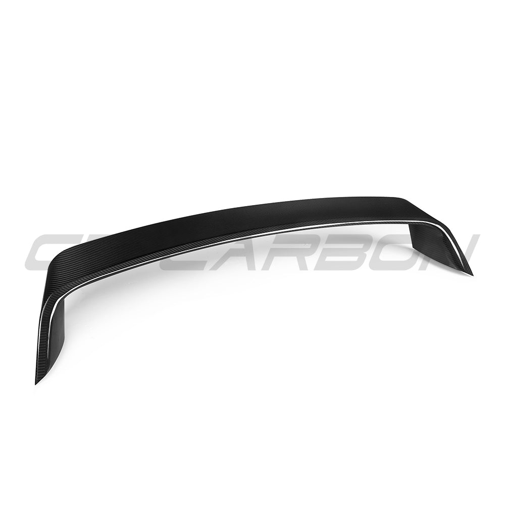 BMW G87 M2 and G42 2 Series carbon fiber spoiler by CT Carbon, V5 style, showcasing sleek aerodynamic design.