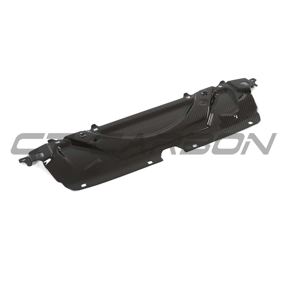 BMW G90 G99 M5 2024 carbon fibre engine bay cover kit by CT Carbon, showing sleek carbon fibre panels in a detailed shot.