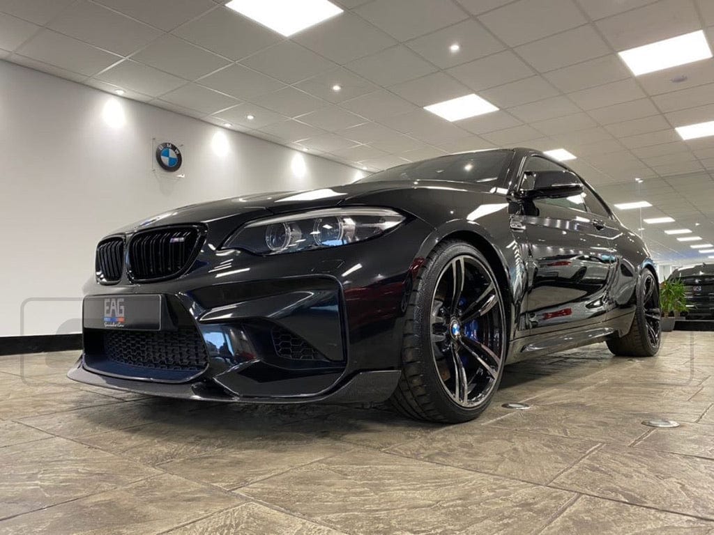 BMW M2 F87 N55 CT Carbon OG carbon fibre splitter, V4 style, showcasing the lightweight, aerodynamic design of the front splitter.