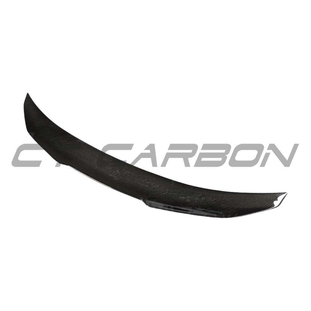 BMW M2 and M2C F87 F22 carbon fibre ducktail spoiler by CT Carbon, showcasing sleek, aerodynamic design on the car.