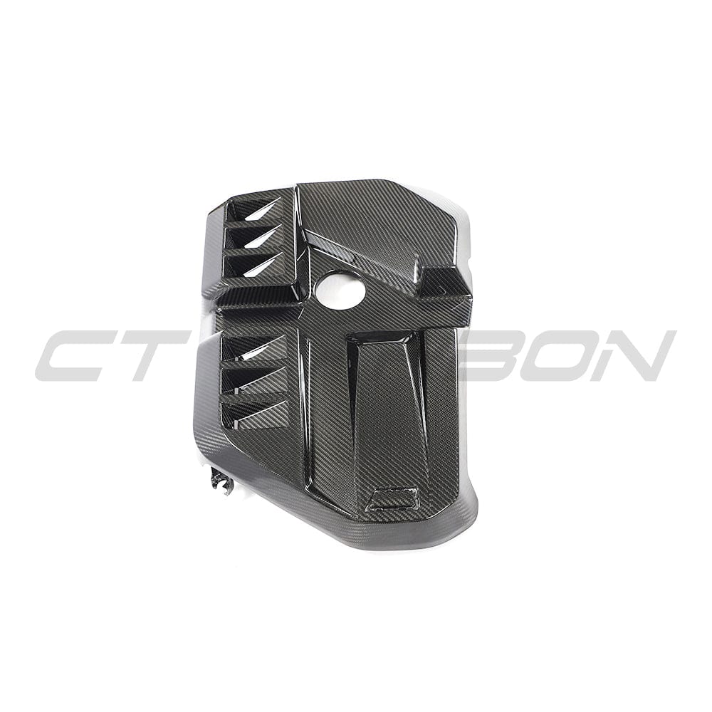 BMW M2, M3, M4 G87, G80, G81, G82, G83 carbon fibre engine dress-up kit by CT Carbon, showing sleek carbon fibre finish on engine components.
