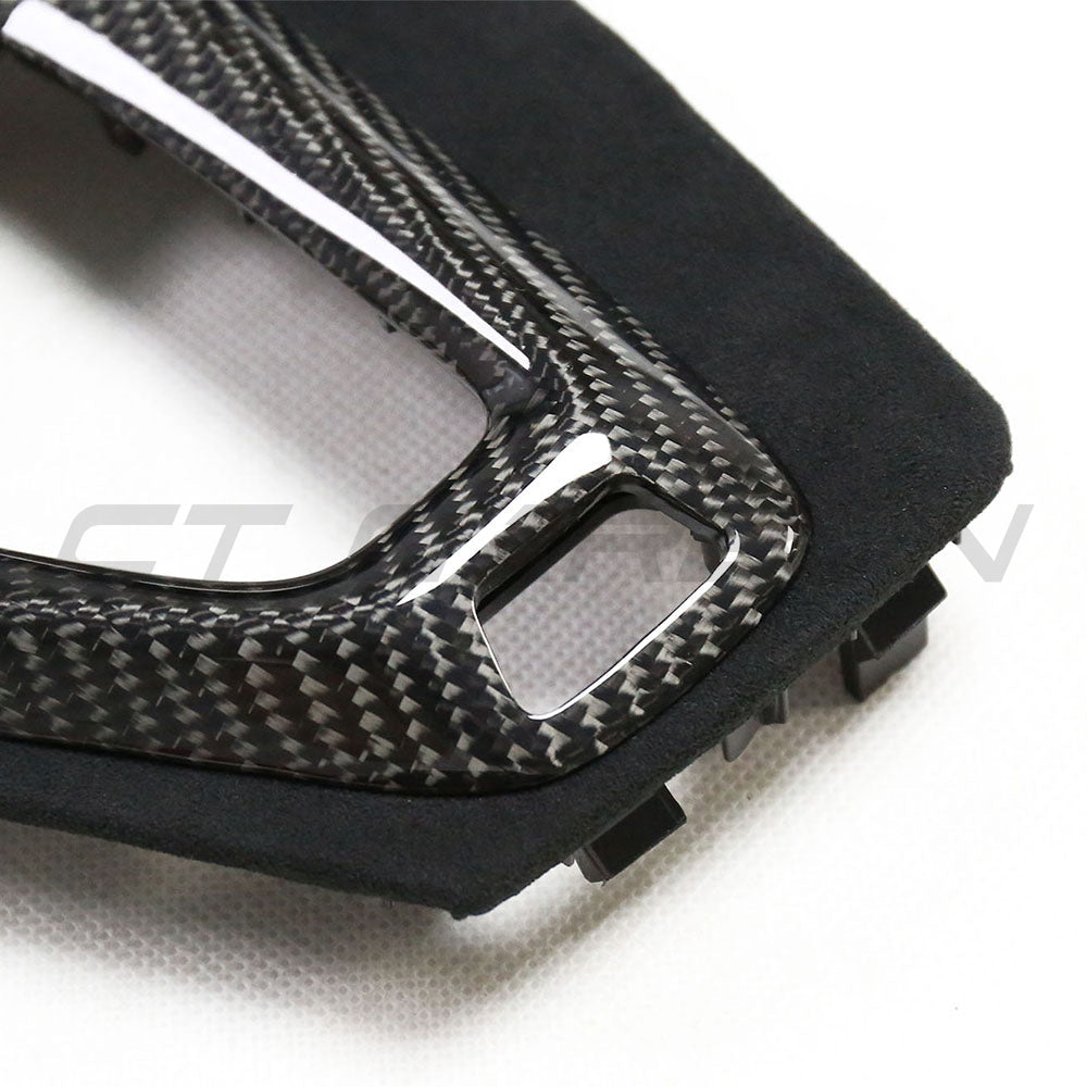 BMW M2C F87 accessories featuring a CT Carbon Alcantara and carbon shifter surround for LHD models.