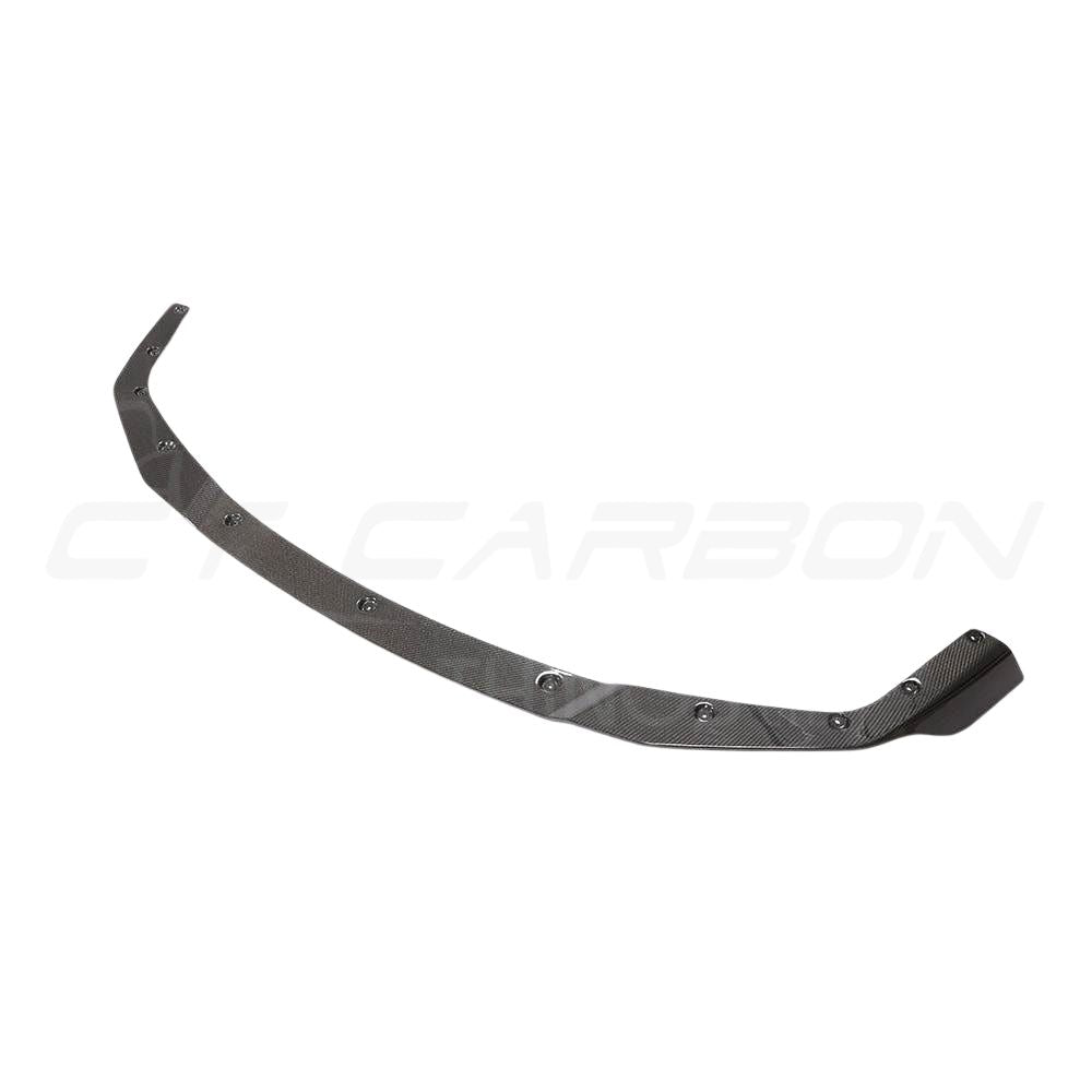 BMW M2C F87 carbon fiber splitter by CT Carbon, V4 version, showcasing lightweight aerodynamic front splitter with carbon fiber finish.