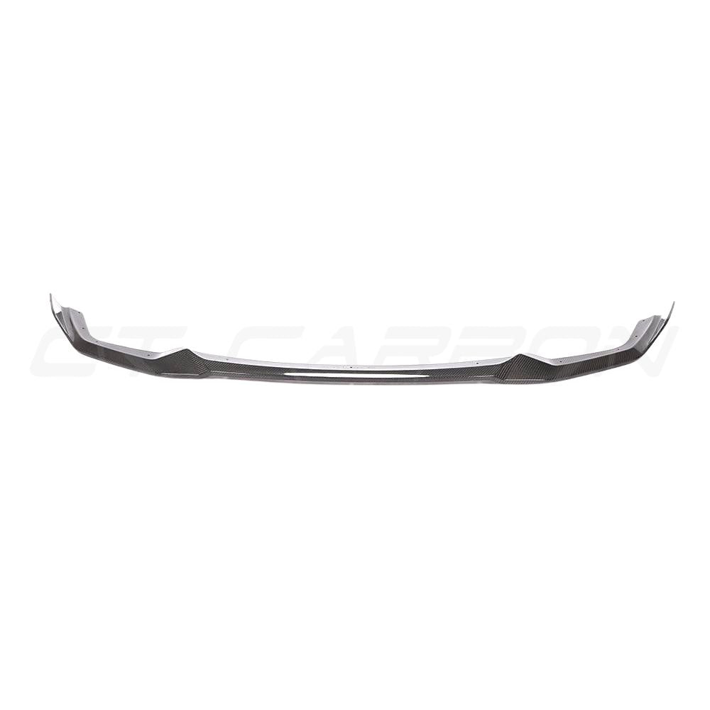 BMW M2C F87 carbon fiber splitter by CT Carbon, V4 CS style, showing the sleek aerodynamic front splitter on the car.