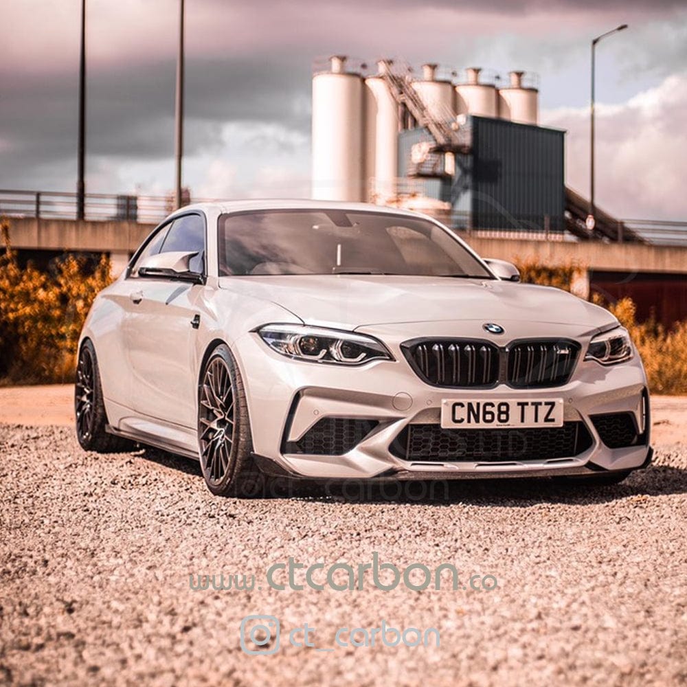 BMW M2C F87 full carbon fibre kit by CT Carbon, including MP style components, showcased on the car in the image.