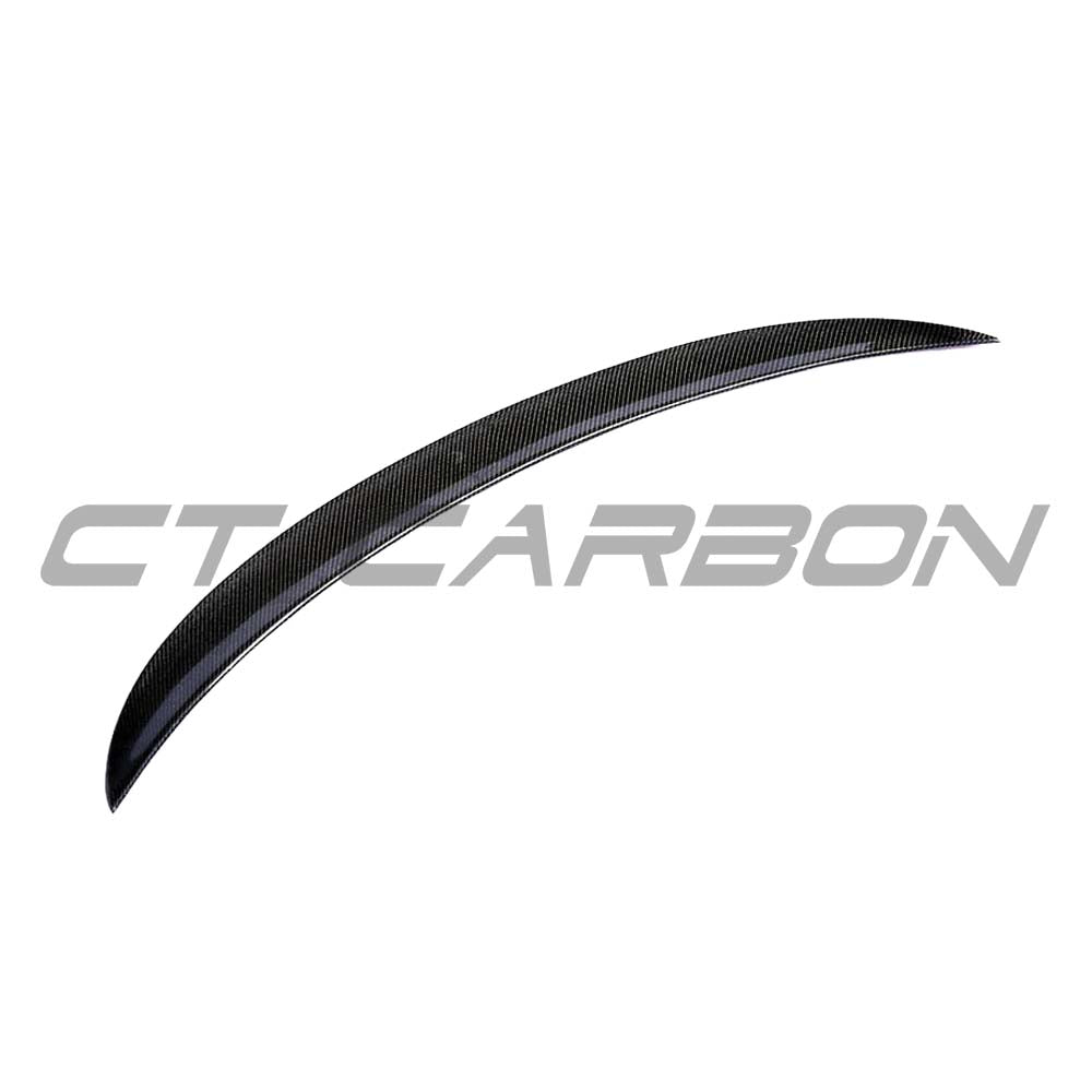 BMW M3 and 3 Series E90 Carbon Fibre Spoiler by CT Carbon, V2 style, shown on the car's trunk for sporty aerodynamic enhancement.