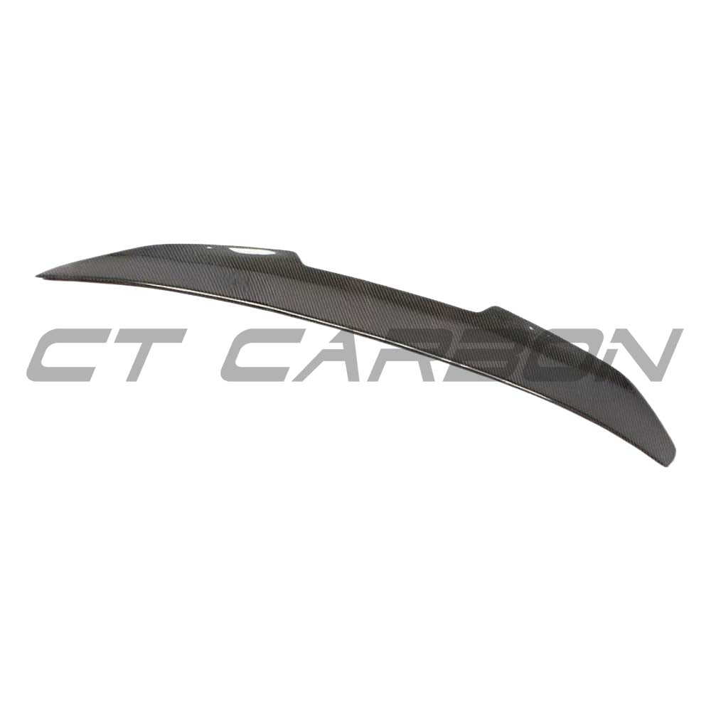 BMW M3 F80 F30 carbon fibre spoiler by CT Carbon, V3 ducktail style, enhances sporty look of 3 Series vehicles.