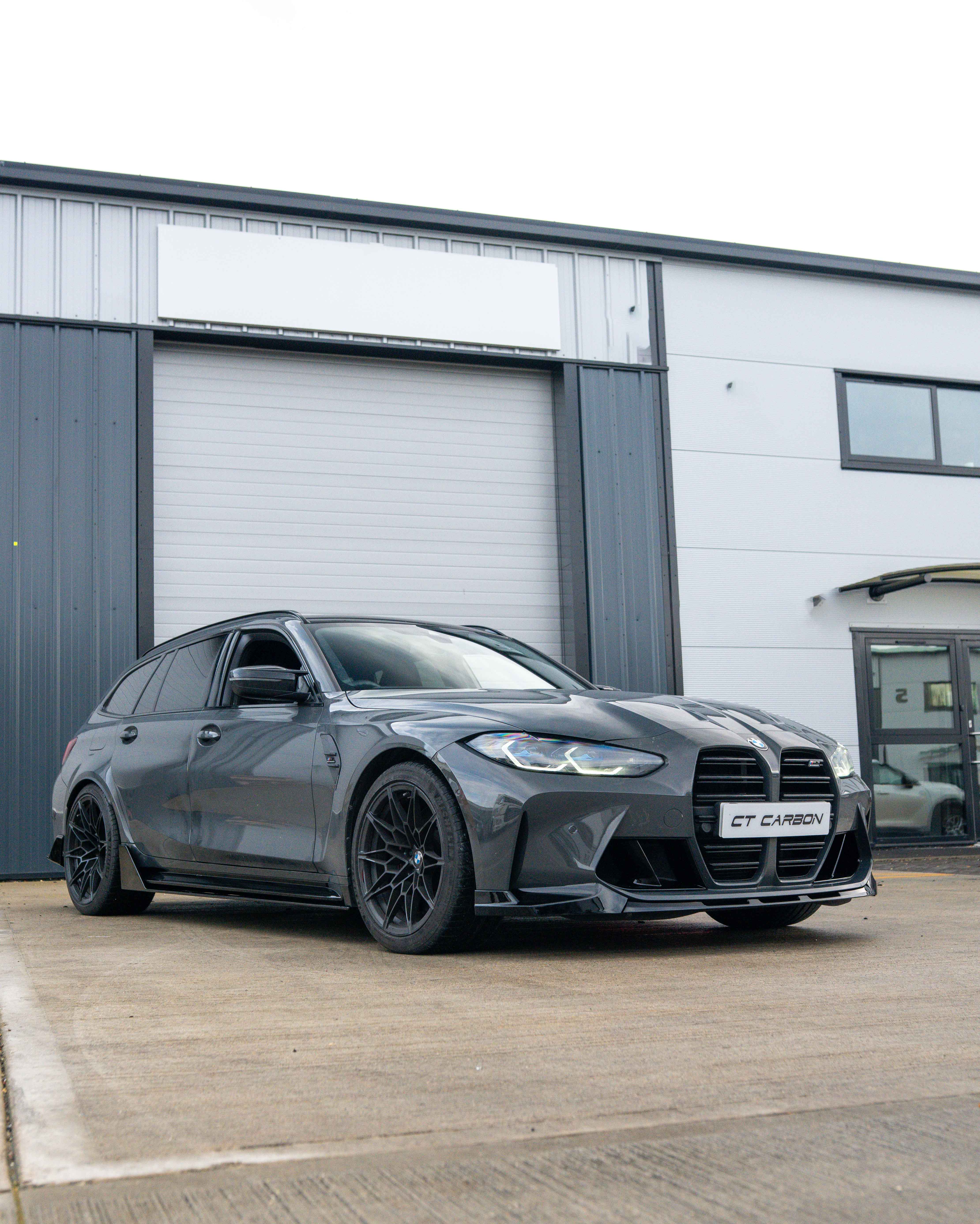 BMW M3 G80 G81 side skirts by CT Carbon in gloss black, V1 style, designed for enhanced sporty appearance and aerodynamic performance.