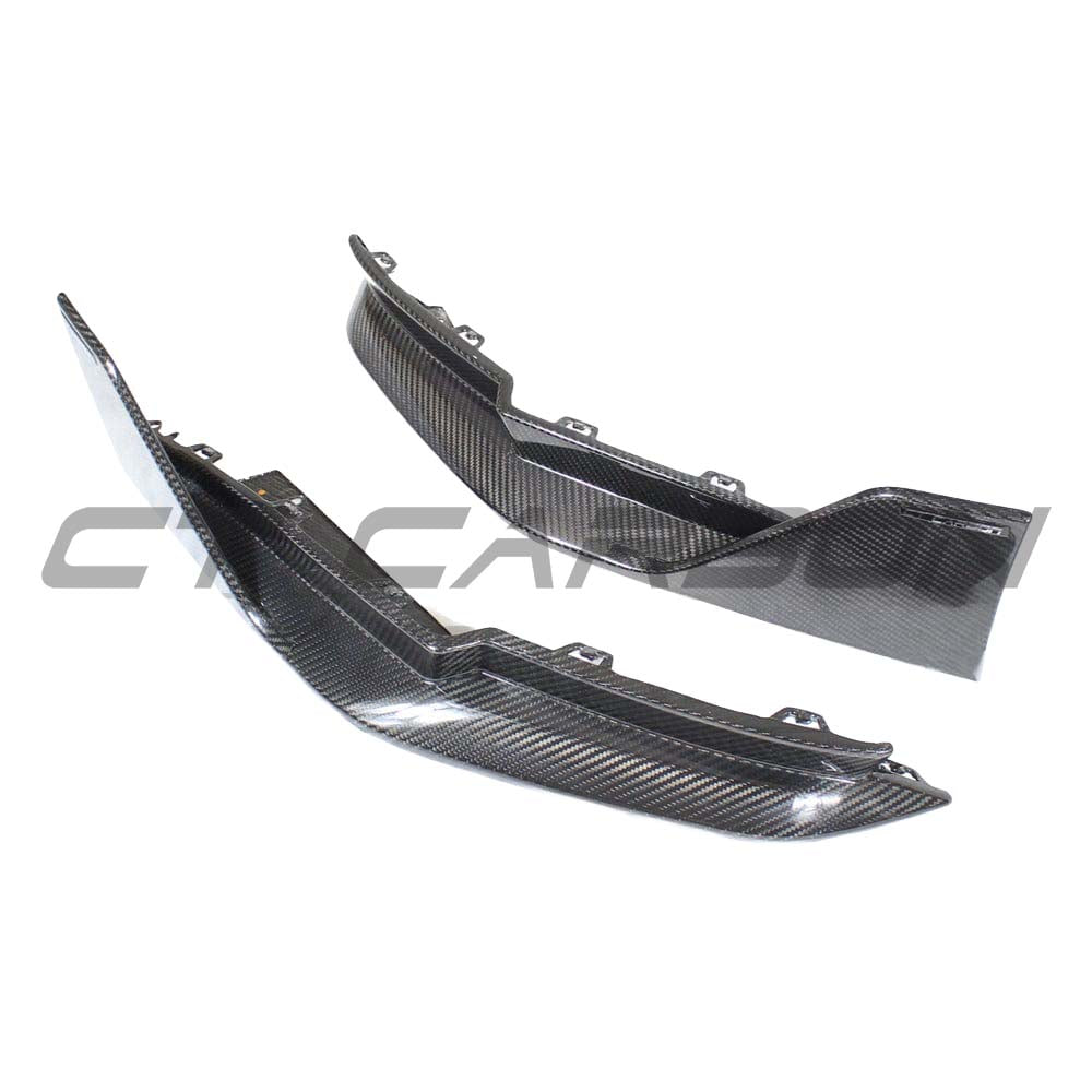 BMW G80 G81 M3 carbon fiber rear bumper corners by CT Carbon, featuring lightweight, aerodynamic accessory design.