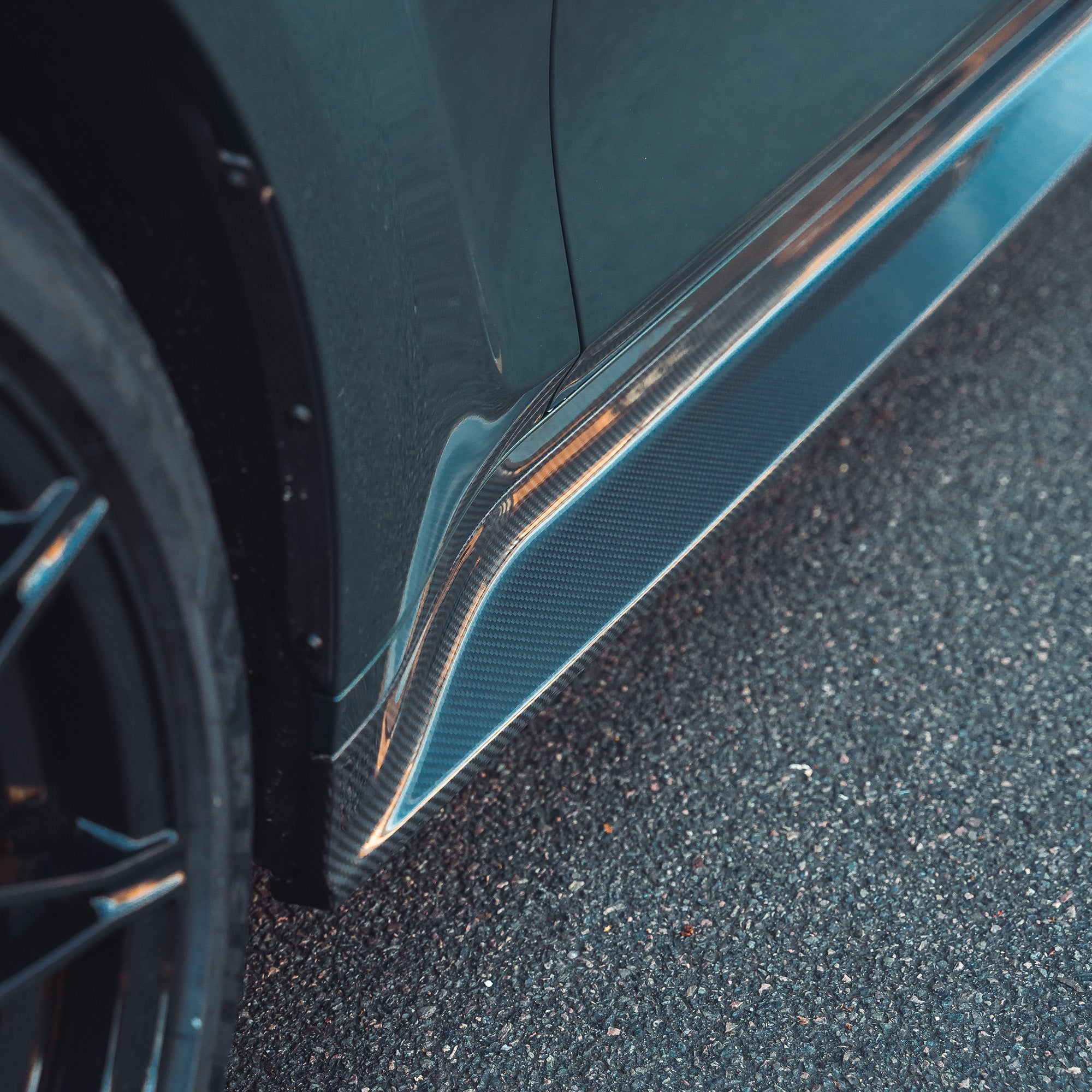BMW M3 G80/G81 CT Carbon carbon fiber side skirt replacement, showcasing sleek design and lightweight construction.