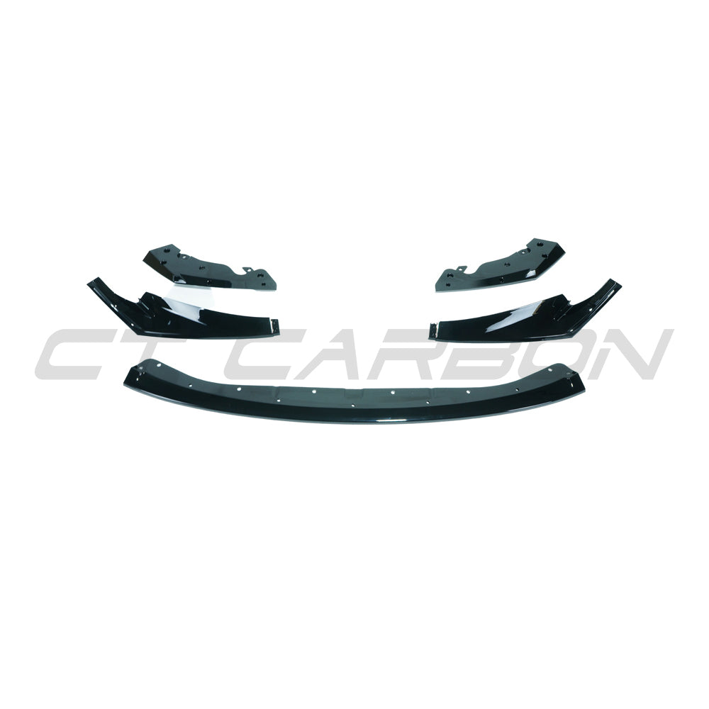 BMW M3 M4 G80 G81 G82 G83 gloss black splitter by CT Carbon, styled like CSL, showing the sleek aerodynamic front splitter.