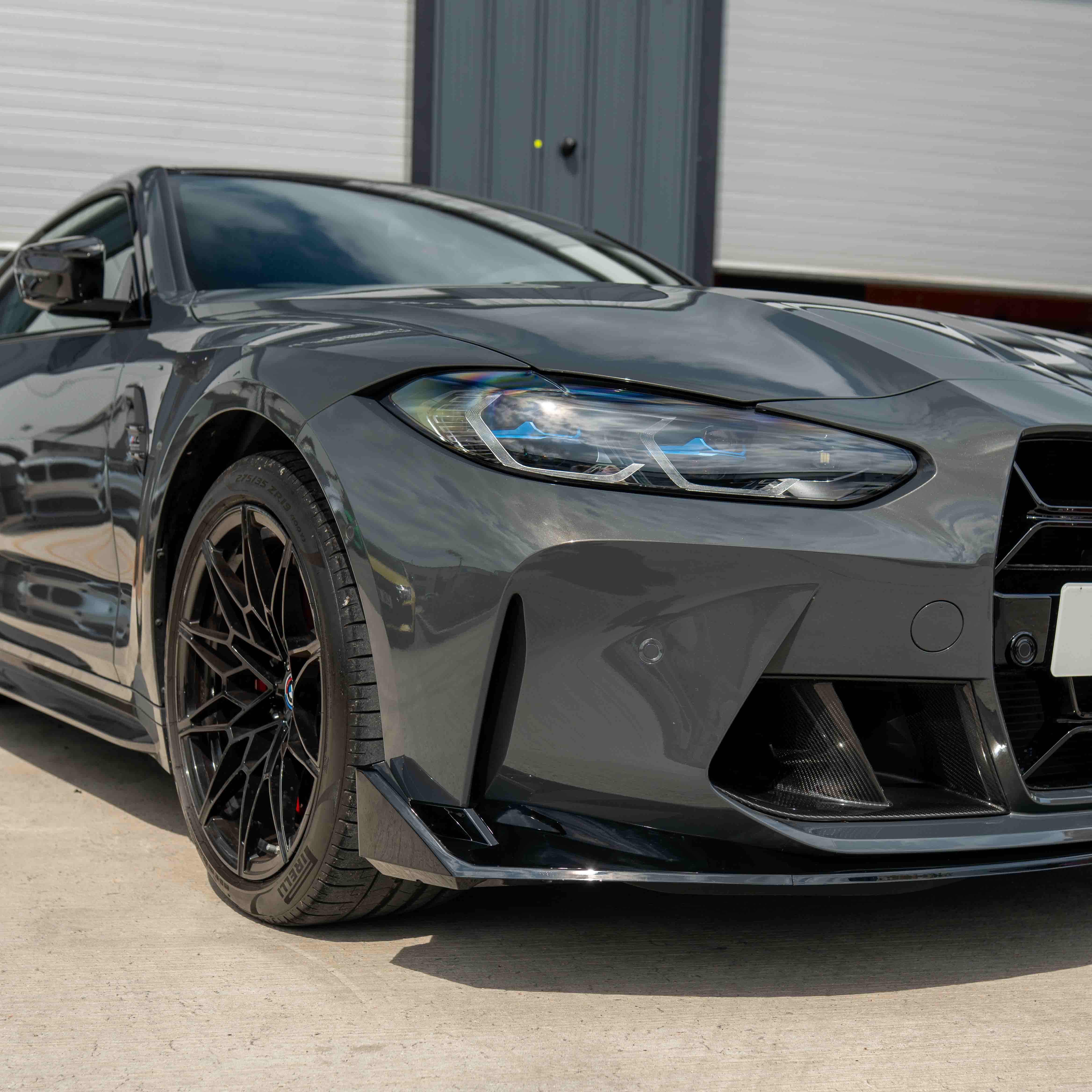BMW M3 and M4 G80 G82 G81 G83 gloss black splitter by CT Carbon, CSL style, aerodynamic front splitter for sporty look.