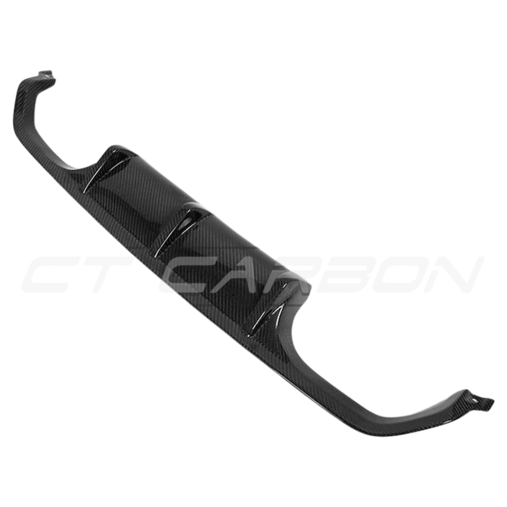 BMW M3 M4 F80 F82 F83 carbon fiber diffuser by CT Carbon, V1 style, showcasing sleek aerodynamic design.