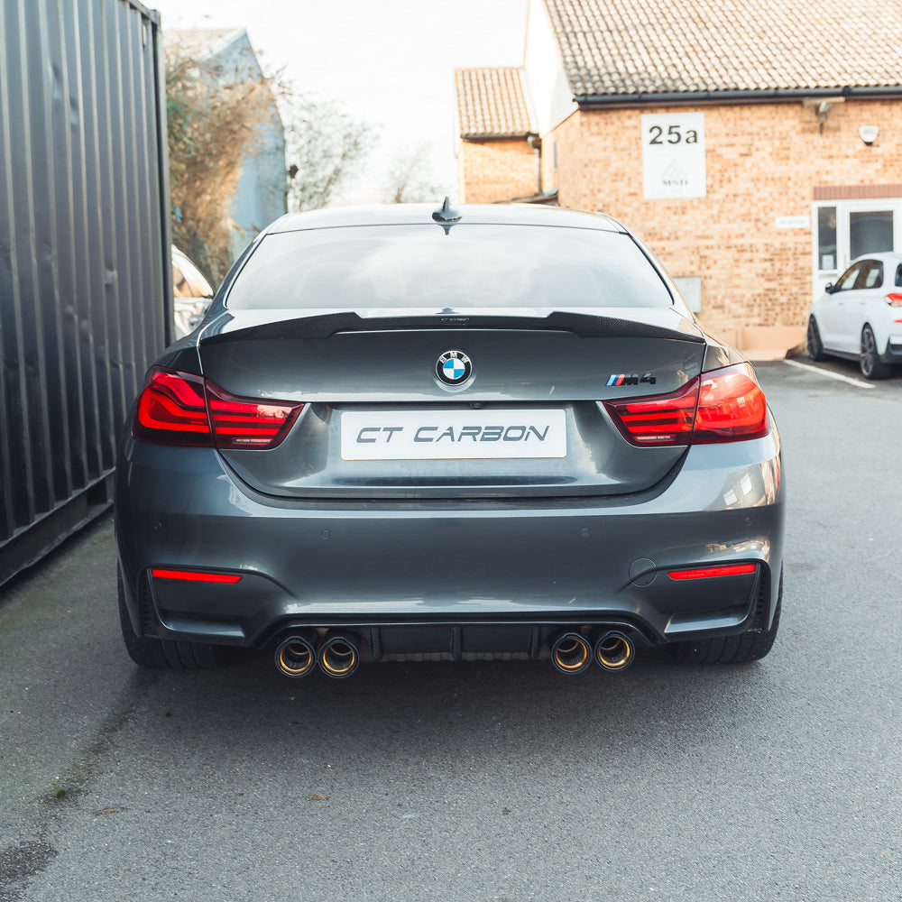 BMW M3 M4 F80 F82 F83 Carbon Fibre Diffuser by CT Carbon, showcasing sleek carbon fiber design for sporty aerodynamics.