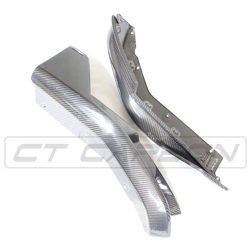 BMW M4 G82/G83 carbon fibre rear bumper corners by CT Carbon, V1 accessory, featuring sleek, lightweight design for enhanced style.