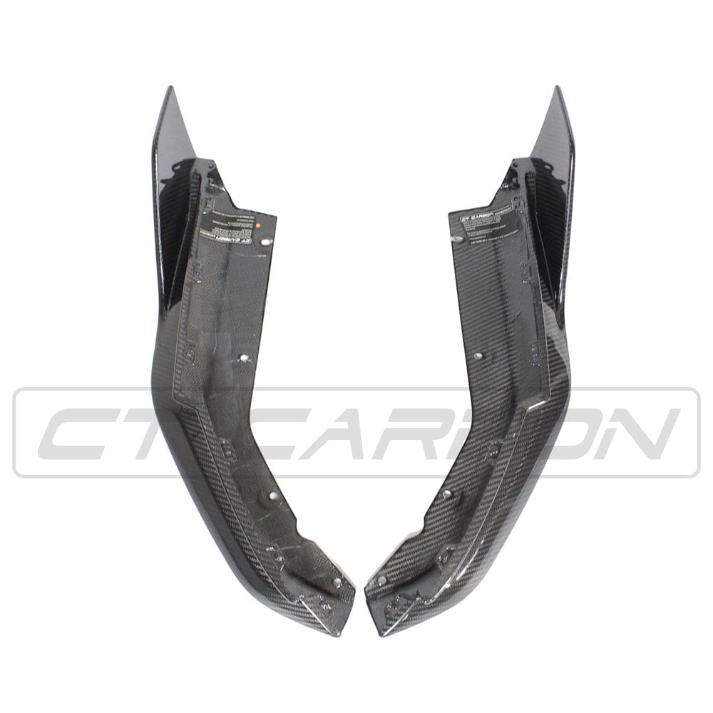 BMW M4 G82 G83 carbon fibre rear bumper corners from CT Carbon, V1, featuring sleek MP style design for enhanced sportiness.