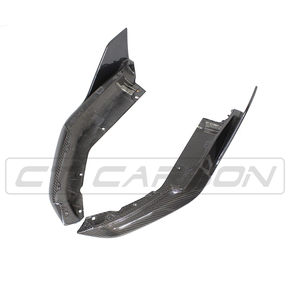 BMW M4 G82 G83 carbon fibre rear bumper corners by CT Carbon, V1, showcasing sleek, lightweight automotive accessory details.