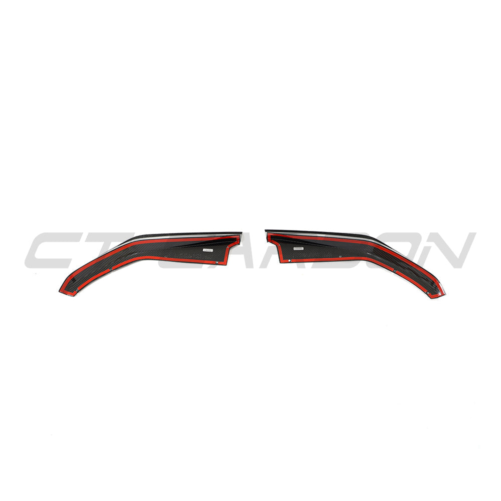 BMW M3 G80/G81 carbon fibre rear corner extensions by CT Design, showcasing sleek, lightweight accessory details.