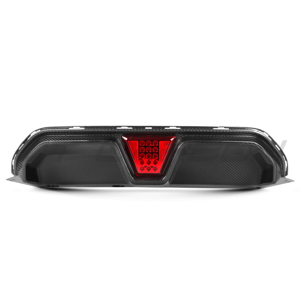 BMW M5 F90 2018-2024 CT Carbon pre-preg carbon fiber diffuser with LED lights, designed for a sleek, sporty rear end upgrade.