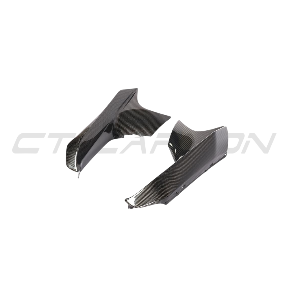 BMW M5 F90 2017-2020 carbon fiber splitter corners by CT Carbon, featuring sleek, aerodynamic design for enhanced vehicle performance.