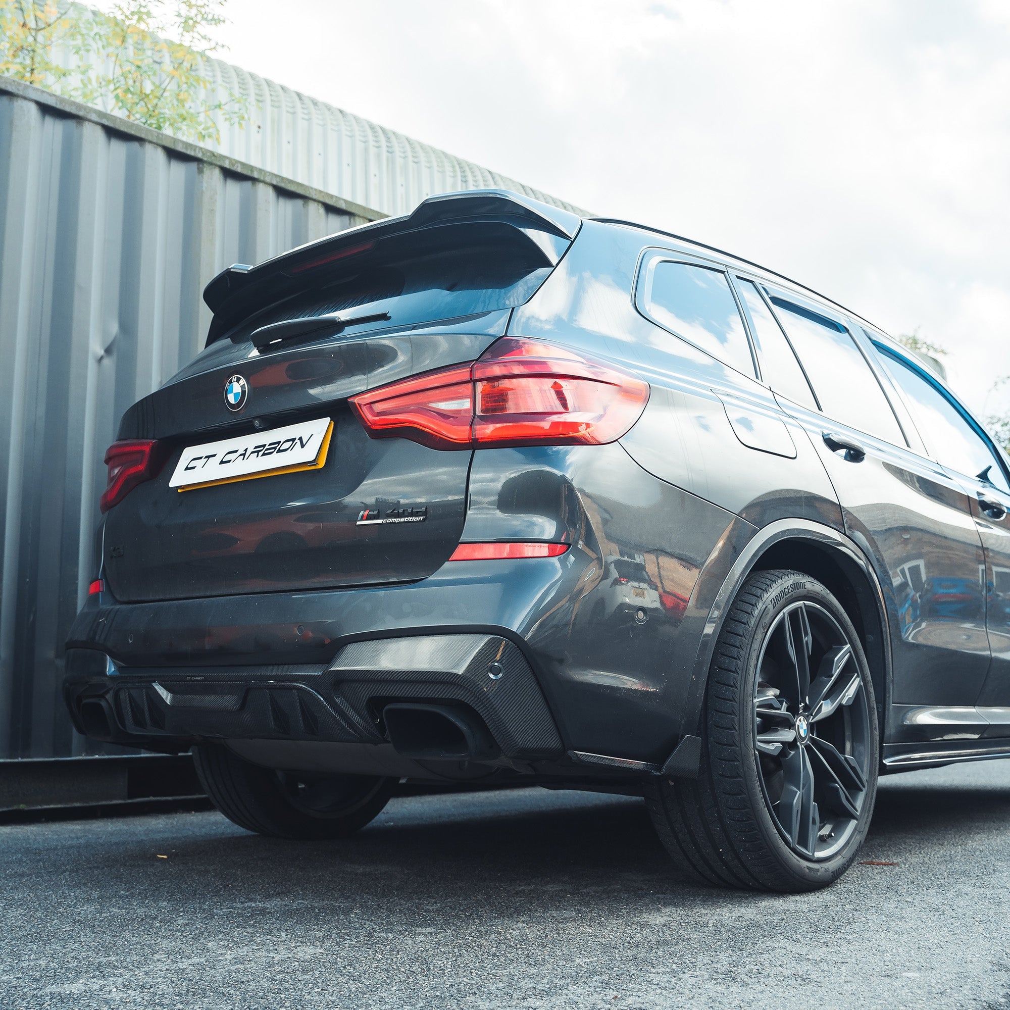 BMW X3 G01 carbon fibre spoiler by CT Carbon, showing the sleek aerodynamic design on the vehicle's rear.