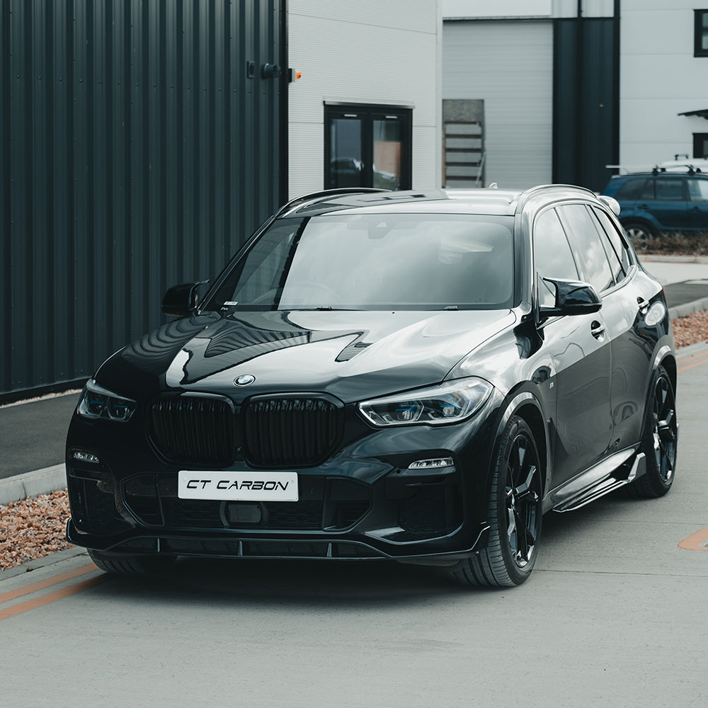 BMW X5 G05 2018+ CT Carbon gloss black grille with double slats, designed for a sleek, sporty look on the front of the vehicle.