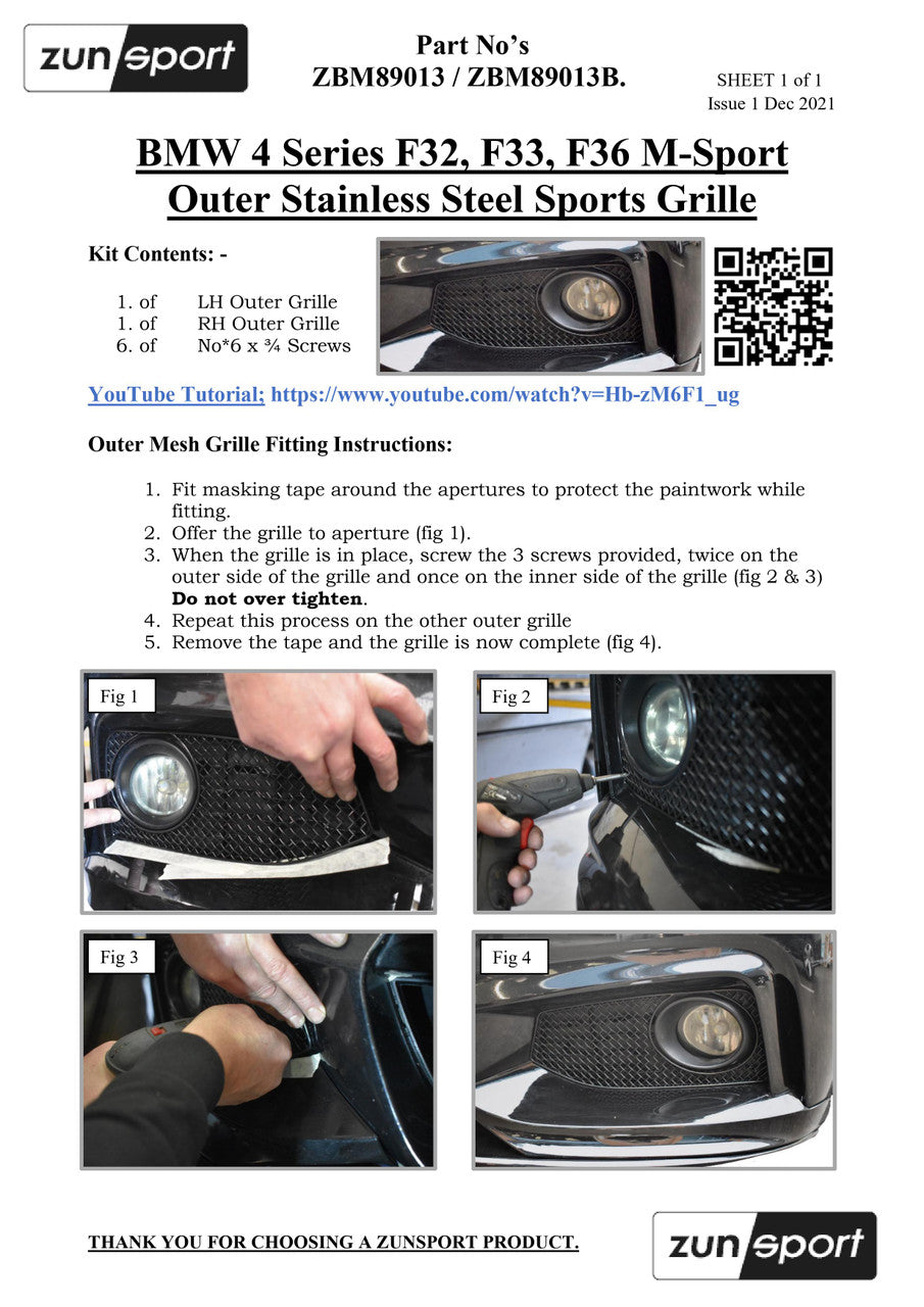 BMW 4 Series F32, F33, F36 M-Sport - Front Grille Set