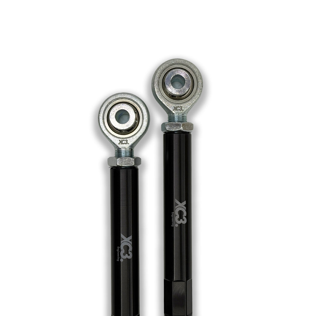 BMW M3 E9X/E90/E92/E93 adjustable rear toe arms by XC3 Engineering, showing the suspension components and mounting points.