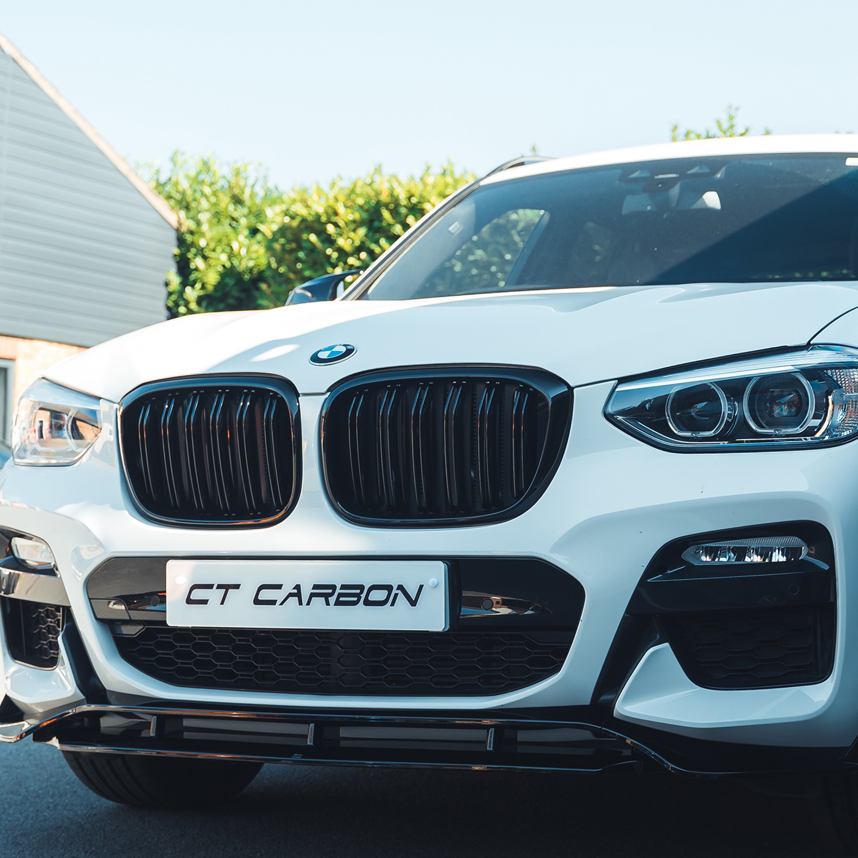 BMW G01 X3 2017-2021 CT Carbon black double slat grille, close-up view of the sleek automotive grille design.