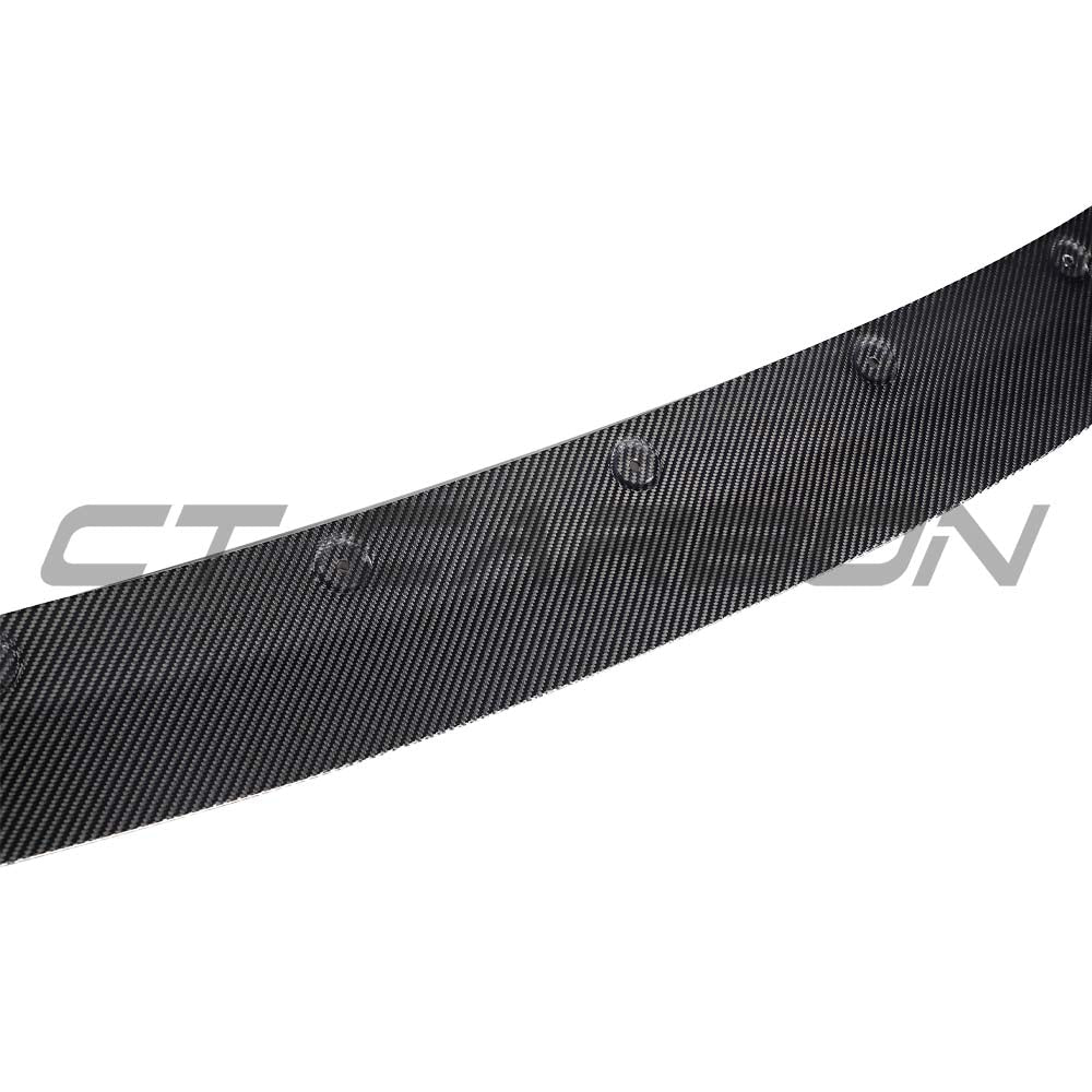Carbon fiber splitter for VW Golf MK8.5 R 2024+ by CT Design, showcasing the sleek, aerodynamic front splitter in close-up view.