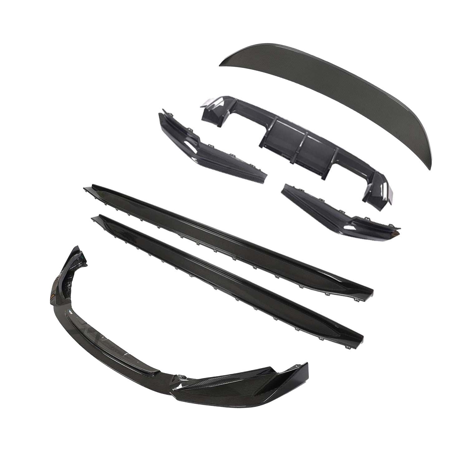 BMW G80 M3 full carbon fiber kit by CT Carbon, featuring a sleek splitter and aerodynamic enhancements on the car's front.