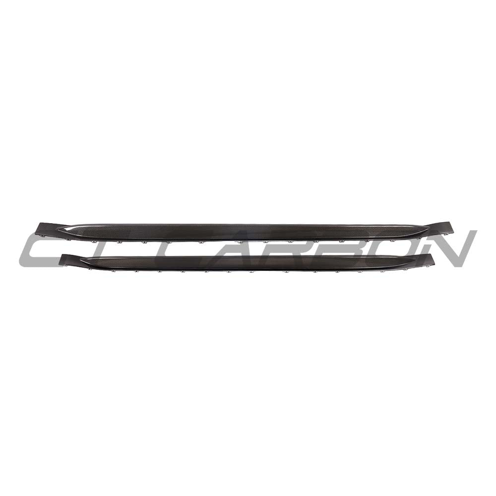 BMW G80 M3 full carbon fiber kit by CT Carbon, including side skirts, shown on the car with a sleek, aerodynamic design.