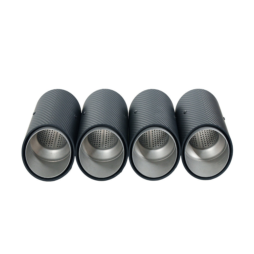 Chrome carbon fibre slash cut exhaust tips for BMW G90 M5 and G99 M5 Touring by CT Carbon, showcasing sleek, high-performance design.