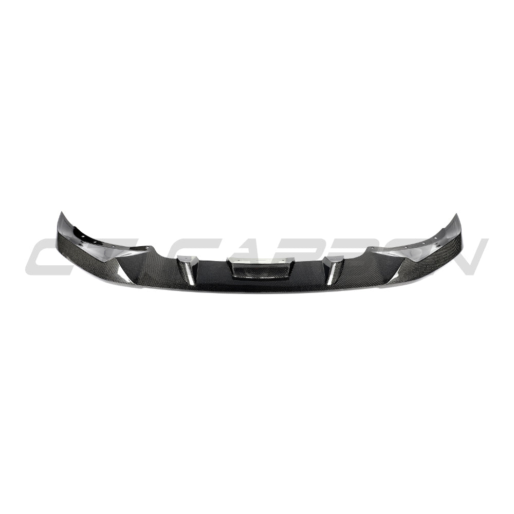 BMW G05 X5 LCI 2023+ CT Carbon V2 carbon fibre splitter installed on front bumper, showcasing sleek aerodynamic design.