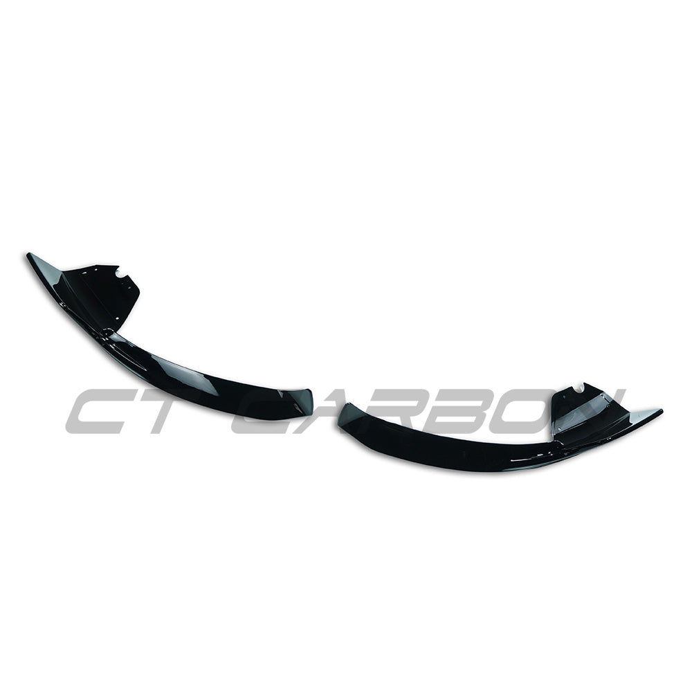 Mercedes-Benz W177 A-Class 2019-2023 CT Carbon gloss black front splitter, automotive aftermarket aerodynamic upgrade.
