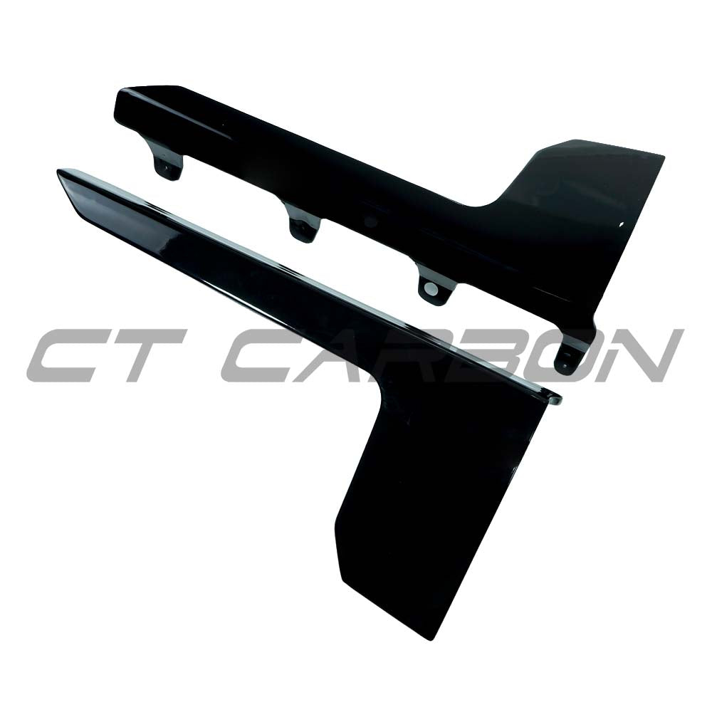 BMW G87 M2 2023 side skirts by CT Carbon in gloss black, shown on a vehicle with a sleek, aerodynamic design.