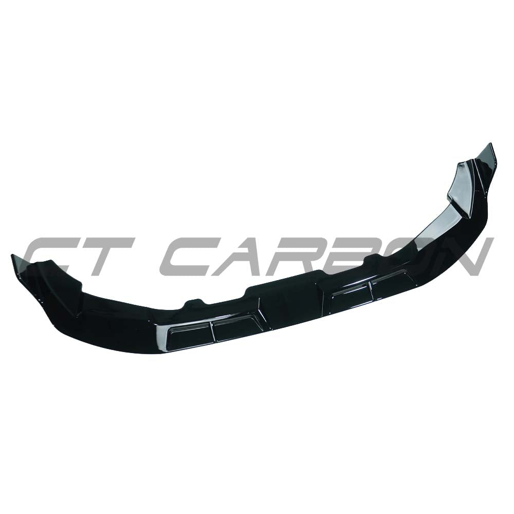 BMW X4M F97 LCI 2022+ CT Carbon gloss black splitter installed on front bumper, showcasing sleek aerodynamic design.