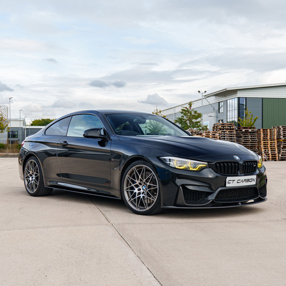 BMW F82 M4 coupe 2014-2020 CT Carbon V4 full carbon fiber kit with front bumper, side skirts, and rear diffuser, detailed view.