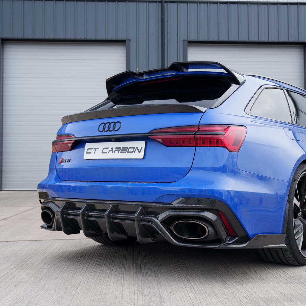 Audi RS6 C8 2019+ full carbon fibre rear end kit by CT Carbon, featuring lightweight, high-quality carbon fibre components.