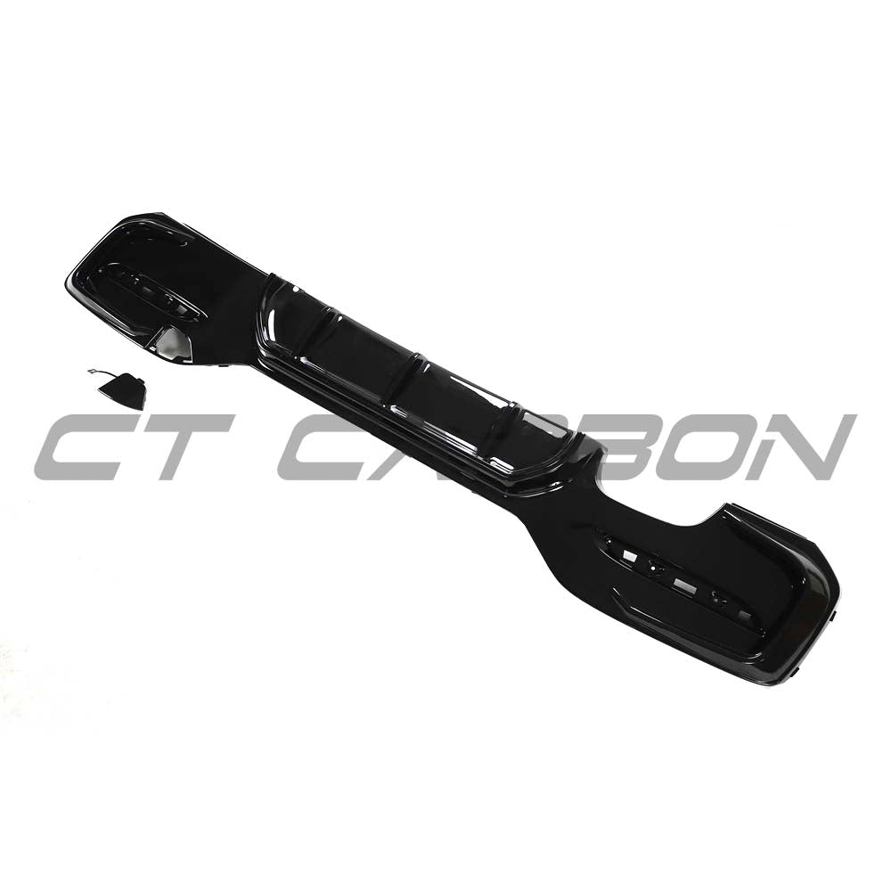 BMW F20 F21 1 Series LCI twin left gloss black diffuser kit by CT Carbon, showing sleek aerodynamic design and glossy black finish.
