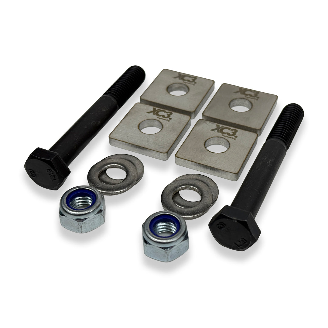 BMW M135i M140i M235i M240i F2X rear toe lockout shims for suspension and alignment, by XC3 Engineering, shown in the image.