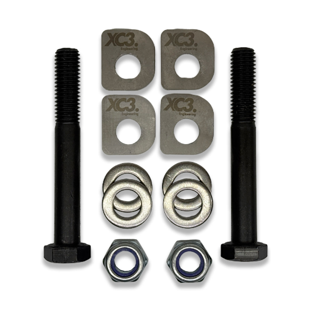 BMW M2 M3 M4 F8X G8X rear toe lockout shims kit for suspension and alignment by XC3 Engineering, shown in the main image.